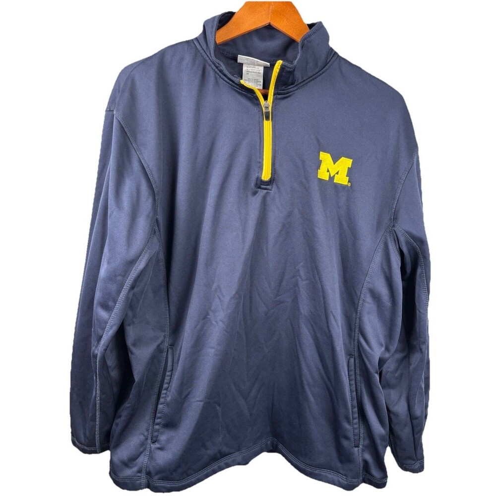 Michigan Wolverines Section 101 Majestic 1/4 Zip Pullover Mens Large Navy NICE!